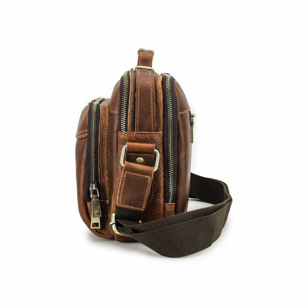 Handmade Full-Grain Leather 8.3-Inch Tablet Crossbody Bag in Brown - view 7