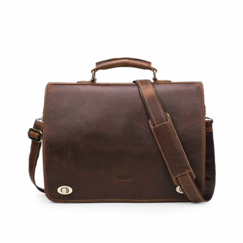 Handmade Full-Grain Leather 15.4-Inch Laptop Briefcase in Red Brown - view 3