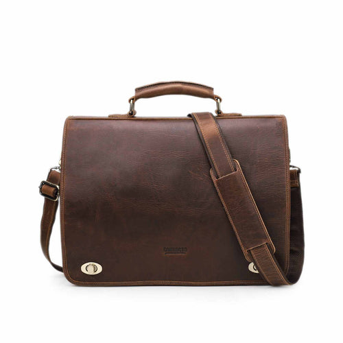 Handmade Full-Grain Leather 15.4-Inch Laptop Briefcase in Red Brown - view 3