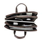 Handmade Full-Grain Leather 16-Inch Triple-Compartment Laptop Briefcase in Red Coffee - view 1