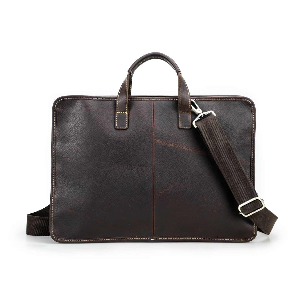 Handmade Full-Grain Leather 16-Inch Triple-Compartment Laptop Briefcase in Red Coffee - view 5