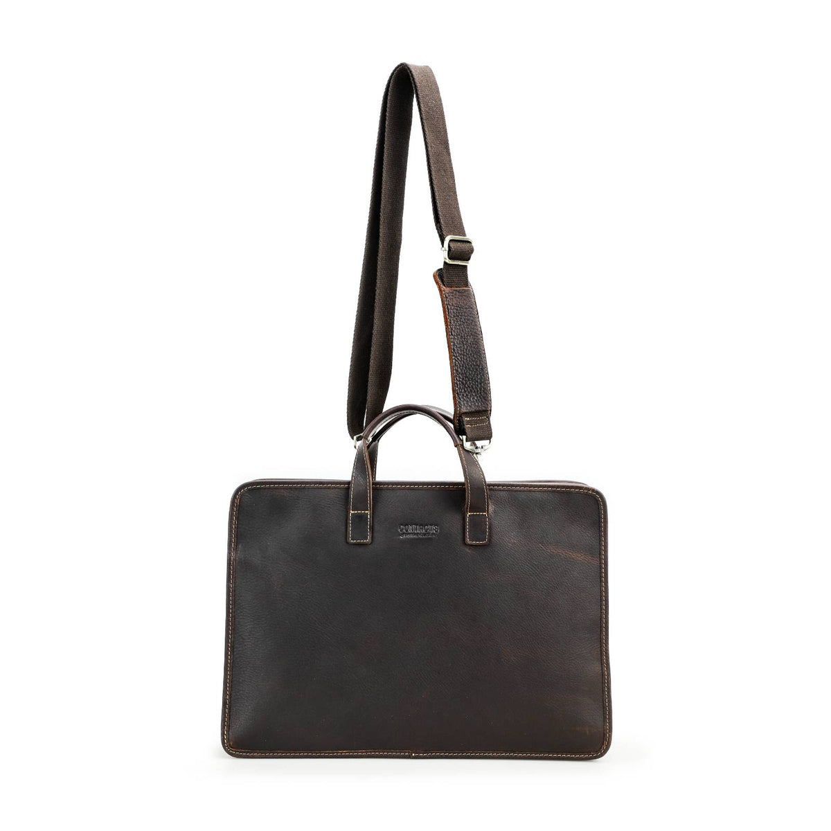 Handmade Full-Grain Leather 16-Inch Triple-Compartment Laptop Briefcase in Red Coffee - view 8