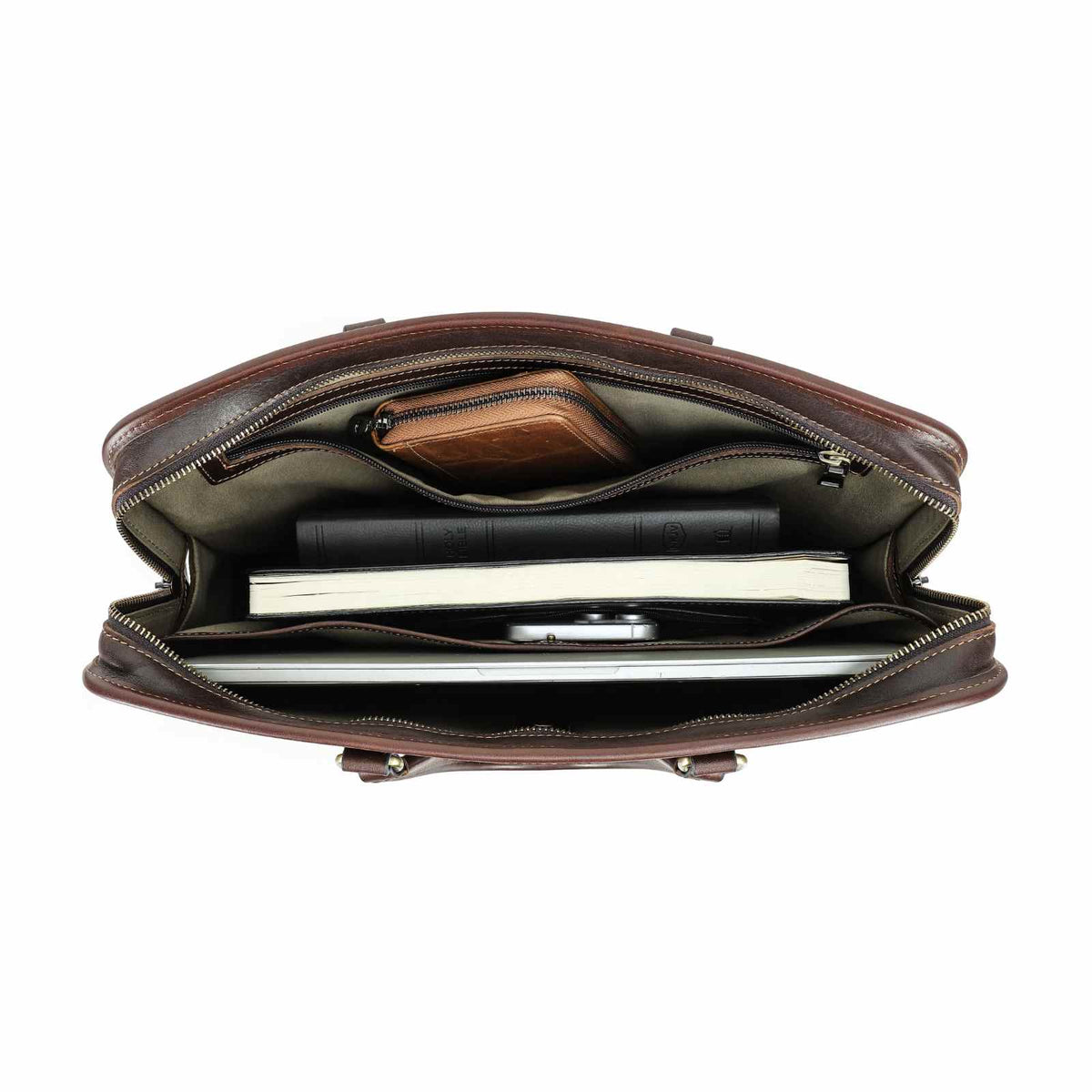 Handmade Full-Grain Pull-Up Leather Laptop Briefcase — Large — 16-Inch Laptop — view 1