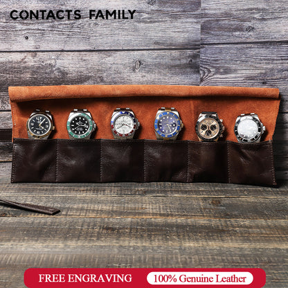 Wax Leather 6 Slot Watch Roll Pouch-CF1128