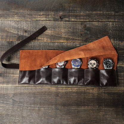 Wax Leather 6 Slot Watch Roll Pouch-CF1128