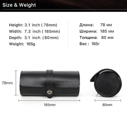 CONTACTS FAMILY Genuine Leather 3 Slot Watch Case Mini Watch Roll Pouch for Travel-CF1117