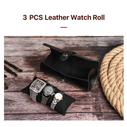 CONTACTS FAMILY Genuine Leather 3 Slot Watch Case Mini Watch Roll Pouch for Travel-CF1117