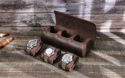 CONTACTS FAMILY Luxury Genuine Leather Watch Case 1/2/3/4 Slots Watch Roll Box For Rolex Case Holder Men Women Watches Display Organizer Gift