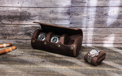 CONTACTS FAMILY Luxury Genuine Leather Watch Case 1/2/3/4 Slots Watch Roll Box For Rolex Case Holder Men Women Watches Display Organizer Gift