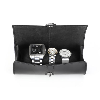 CONTACTS FAMILY Genuine Leather 3 Slot Watch Case Mini Watch Roll Pouch for Travel-CF1117