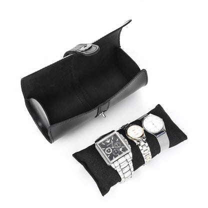 CONTACTS FAMILY Genuine Leather 3 Slot Watch Case Mini Watch Roll Pouch for Travel-CF1117