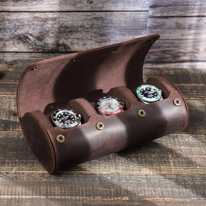 CONTACTS FAMILY Luxury Genuine Leather Watch Case 1/2/3/4 Slots Watch Roll Box For Rolex Case Holder Men Women Watches Display Organizer Gift
