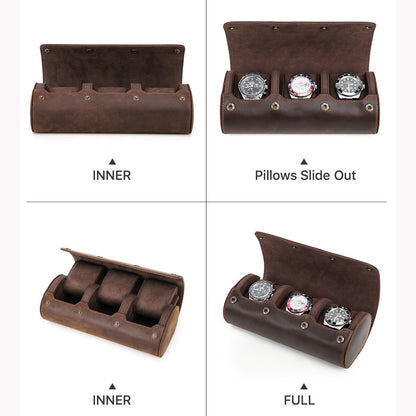 CONTACTS FAMILY Luxury Genuine Leather Watch Case 1/2/3/4 Slots Watch Roll Box For Rolex Case Holder Men Women Watches Display Organizer Gift